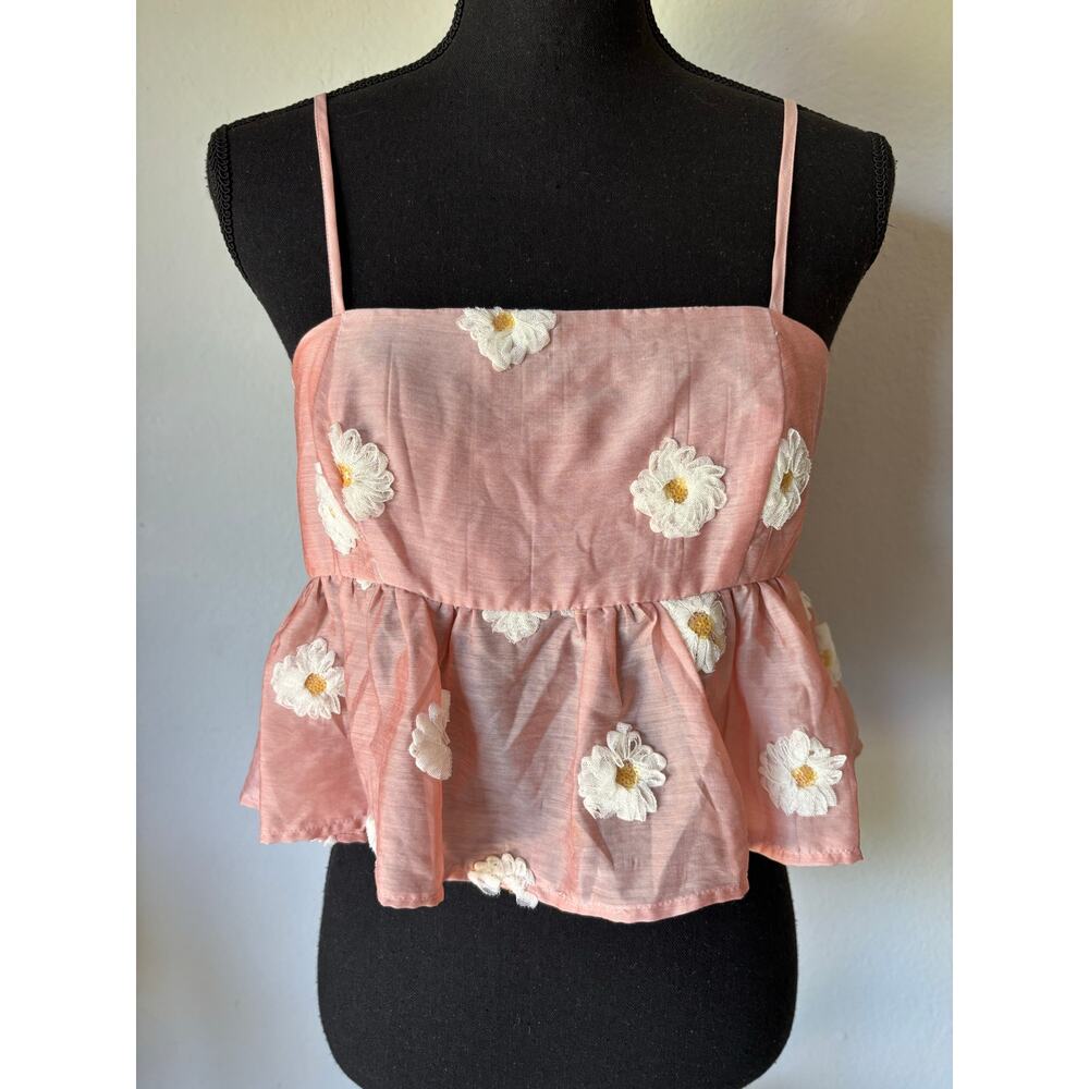 🌸 ✨ GORGEOUS Storia Pink 3D Daisy Organza Babydoll Crop Top! ✨ 🌸